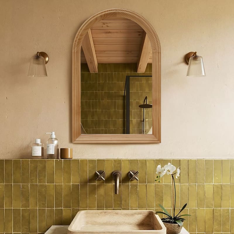 Transitional Arch Wood Frame Wall Accent Mirror - 24''x36''