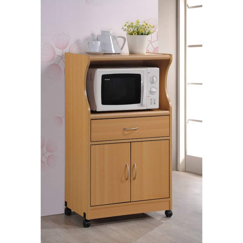 45" Beige Solid Microwave Kitchen Cart