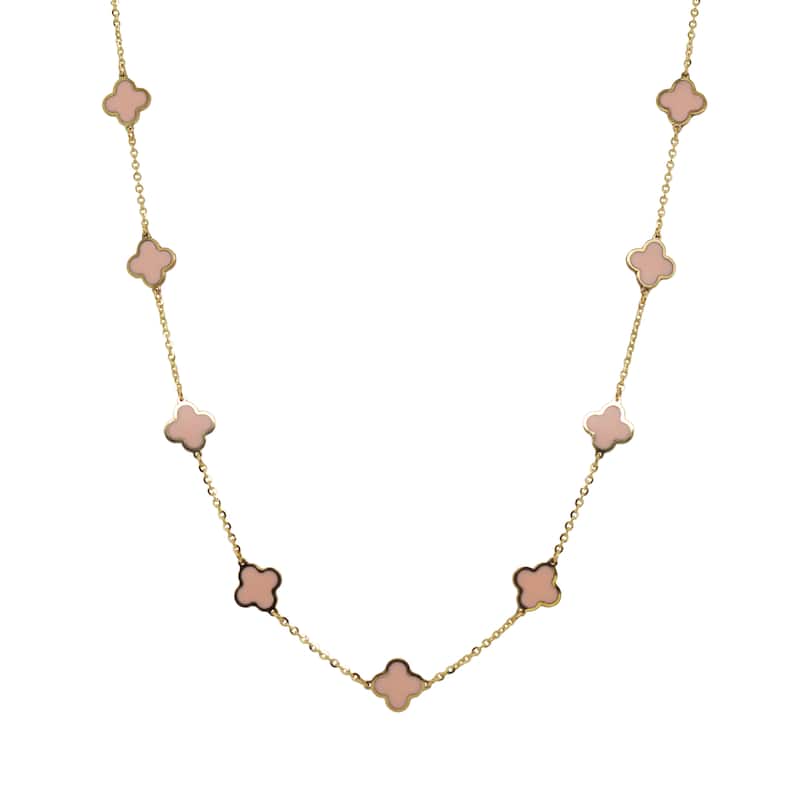 Italian Gold14K Yellow Gold Clover Station Necklace - Made In Italy 7mm Clover 16-18 Inch Chain 2.60 grams - Purple