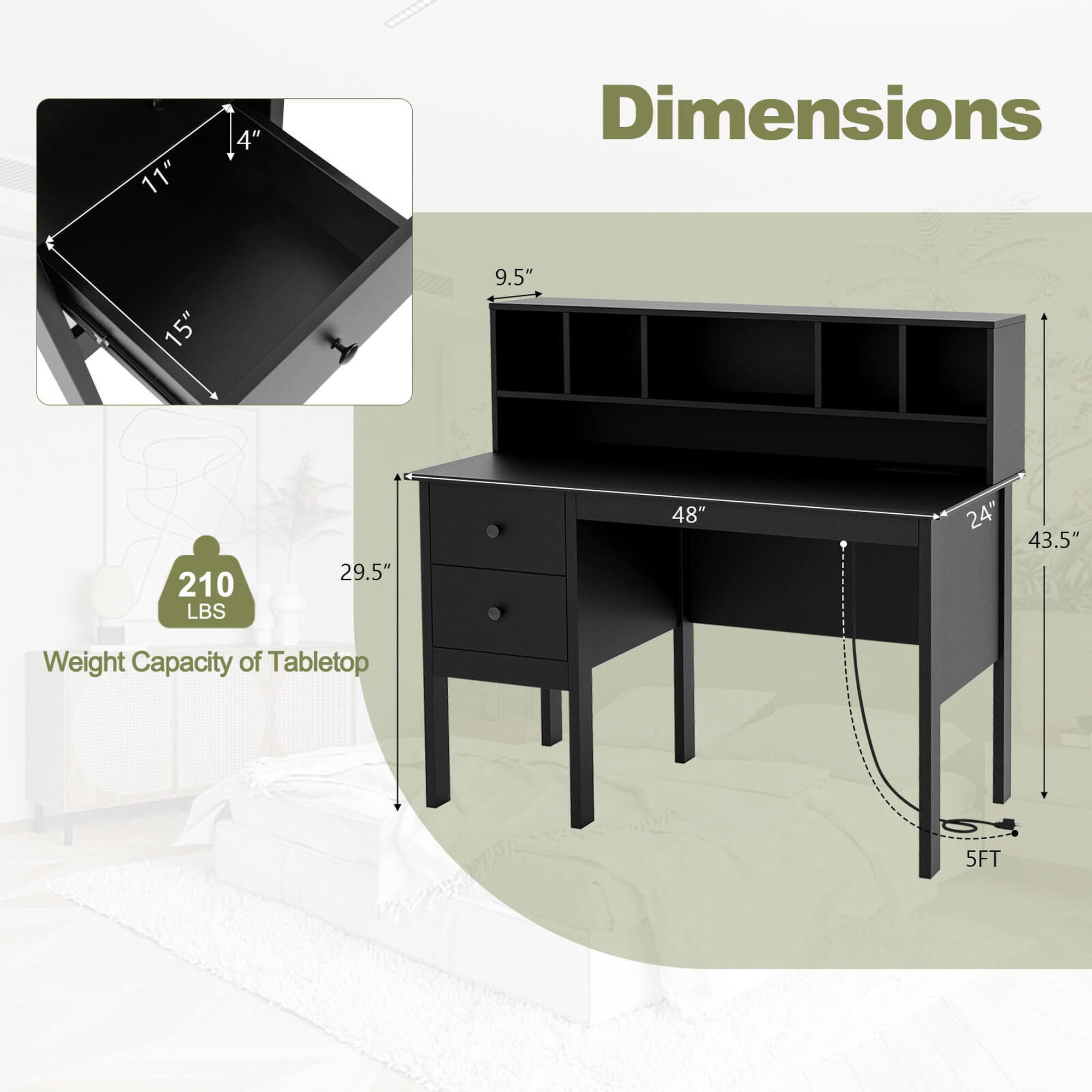 その他 DESK PLUS Mainstays Two-Way Convertible Desk with Lower Storage Shelf