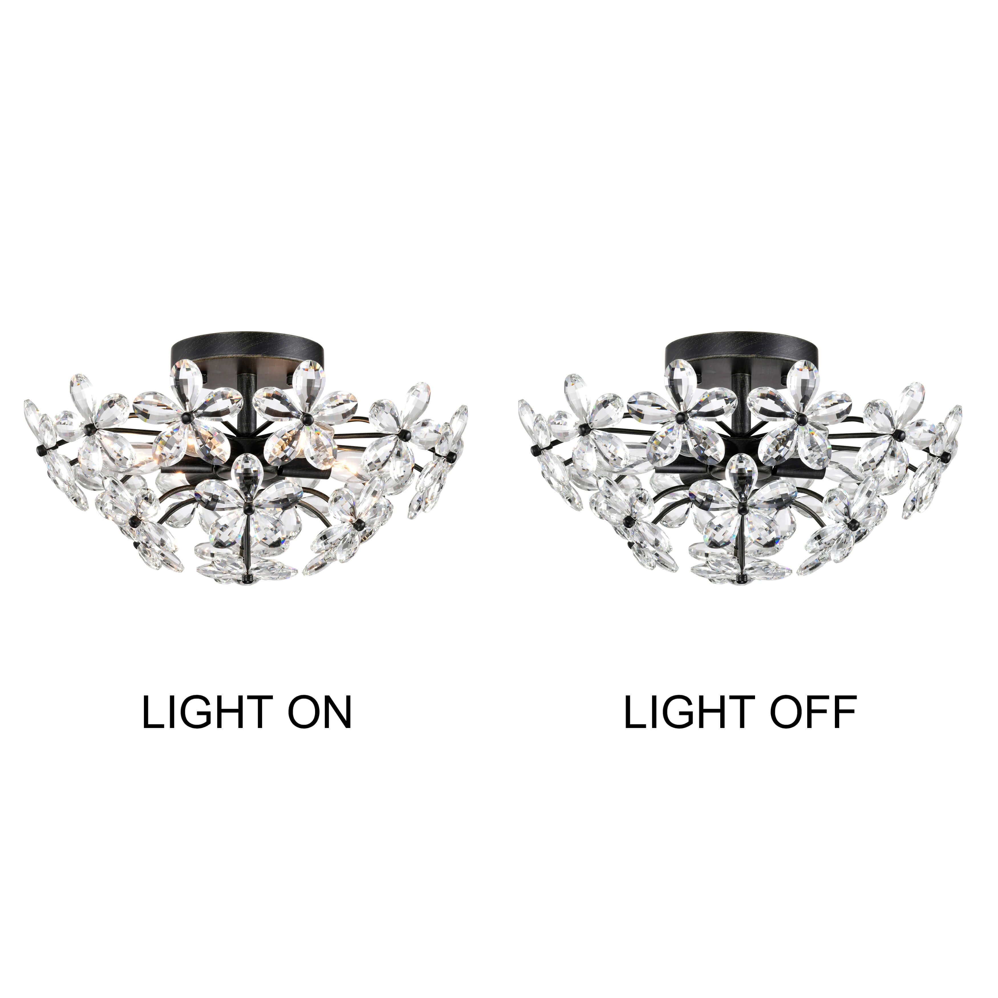 Rosa 6 Lights Antique Black Daisy Flower Crystal Flush Mount