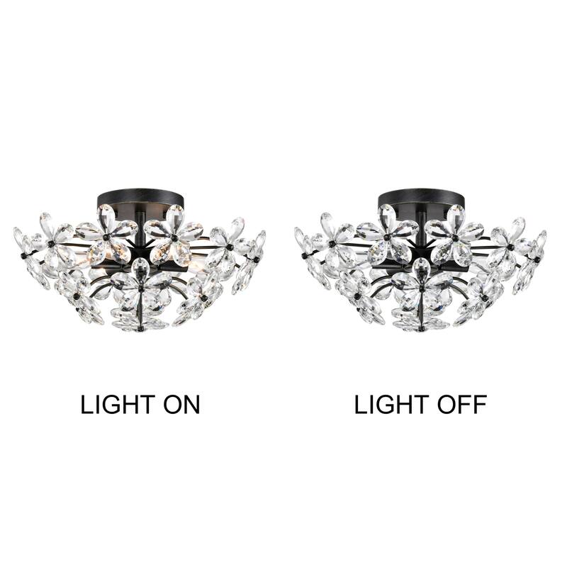 Rosa 6 Lights Antique Black Daisy Flower Crystal Flush Mount - Antique Black - 17.7 inches in diameter x 8.7 inches H