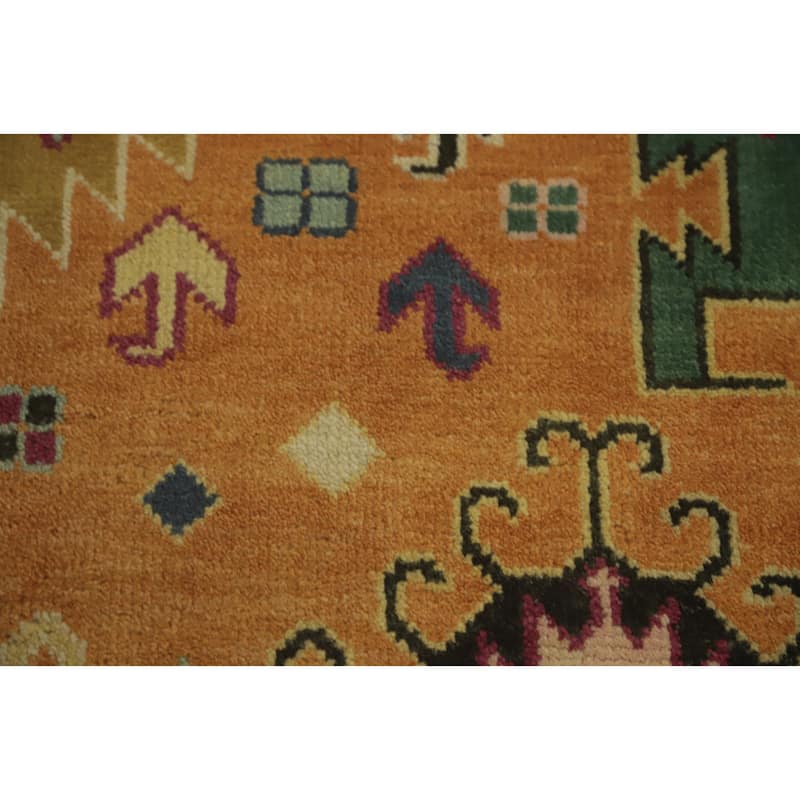 Hand-knotted Traditional Wool Orange Geometric Oriental Area Rug - 12' 0'' X 9' 2''