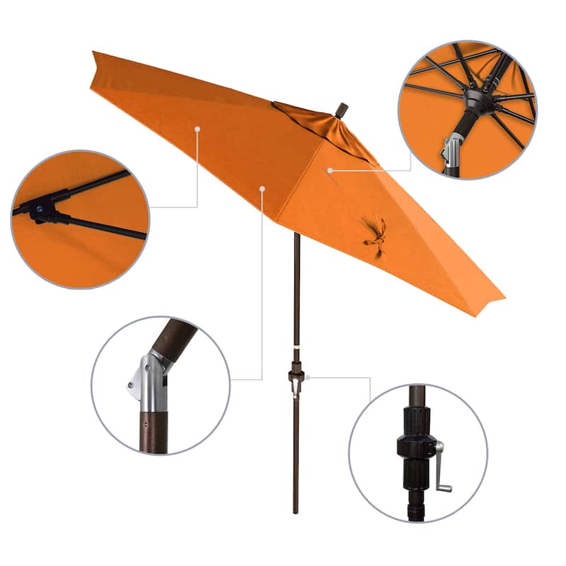 California Umbrella 9' Rd Patio Umbrella Bronze Aluminum Frame Fiberglass Ribs Crank Lift Collar Tilt Sunbrella
