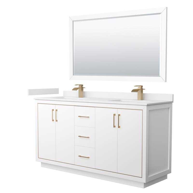 Wyndham Collection WCF1111-66D-VCA-M58 Icon 66" Free Standing Double - White / White Cultured Marble Top / Satin Bronze - Painted