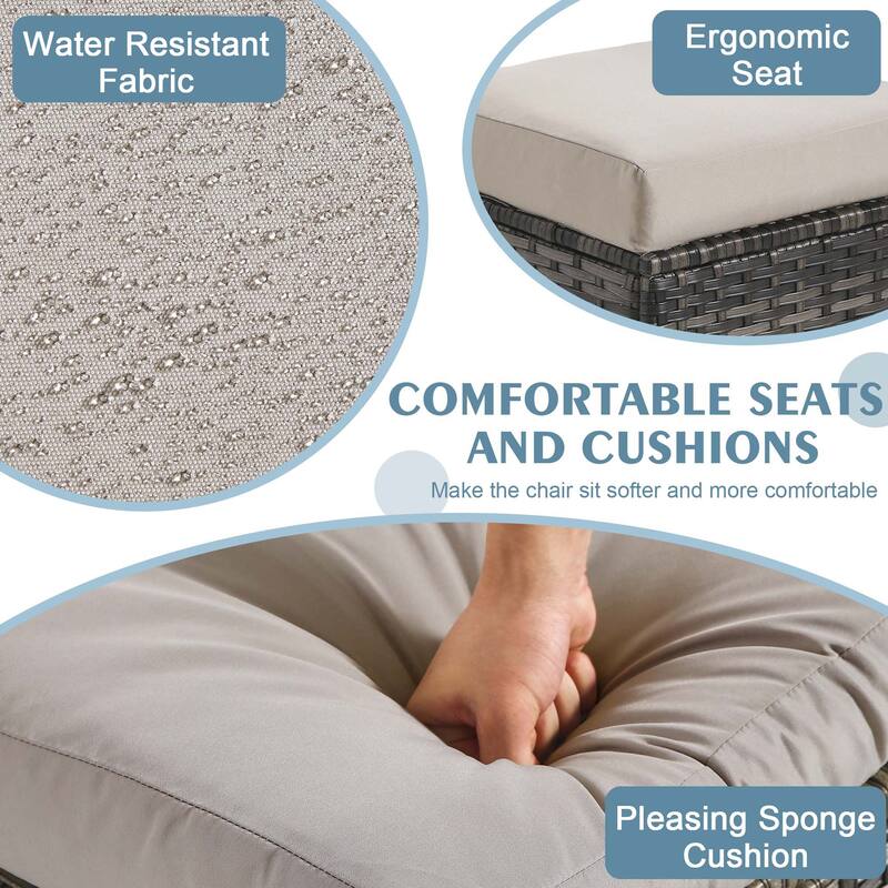 Outdoor Patio PE Wicker Ottoman with Cushion