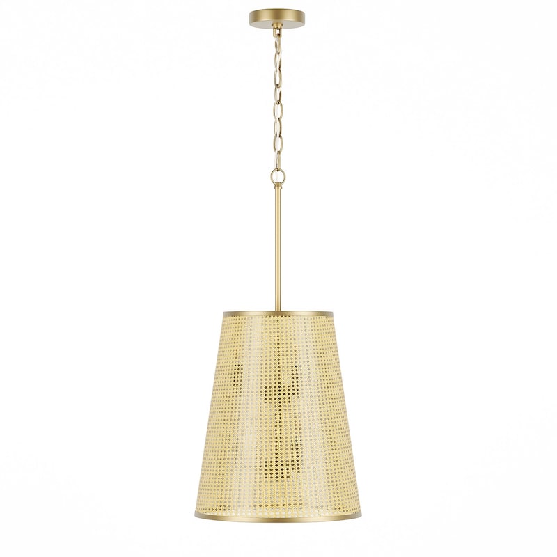 Farmhouse Gold 6-Light Pendant Light Fixture with Plastic Woven Lampshade