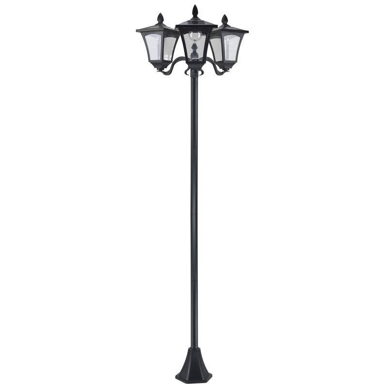 Outdoor Solar Lamp Post, Triple-Head Street Light with Day Night Light Sensor - Black