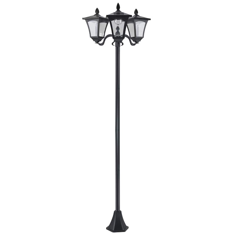 Outsunny 72" Solar Lamp Post, Triple-Head Street Light, All-Weather Waterproof Stainless Steel, Vintage Style for Garden, Lawn