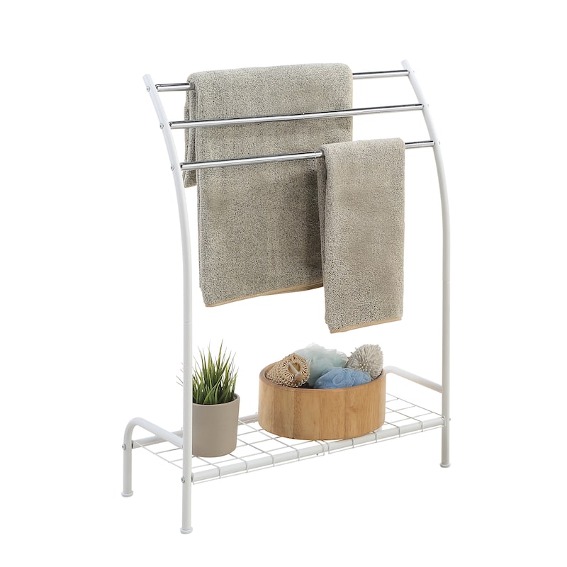 SunnyPoint Freestanding 3 Hanging Bar Towel Rack With Bottom Shelf