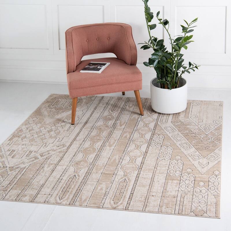 Transitional Wedo Collection Area Rug - 6' Square - Tan
