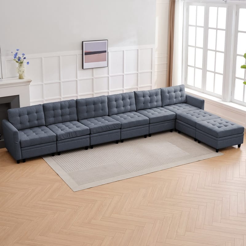 Mixoy Modular Sectional Sofa with Adjustable Armrest,Storage Ottoman,Modern L/U Shaped Living Room Furniture Set