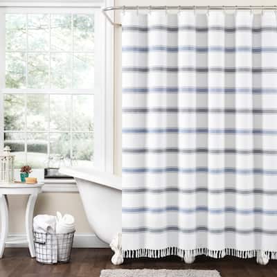 Lush Decor Stripe Woven Textured Yarn Dyed Cotton Shower Curtain