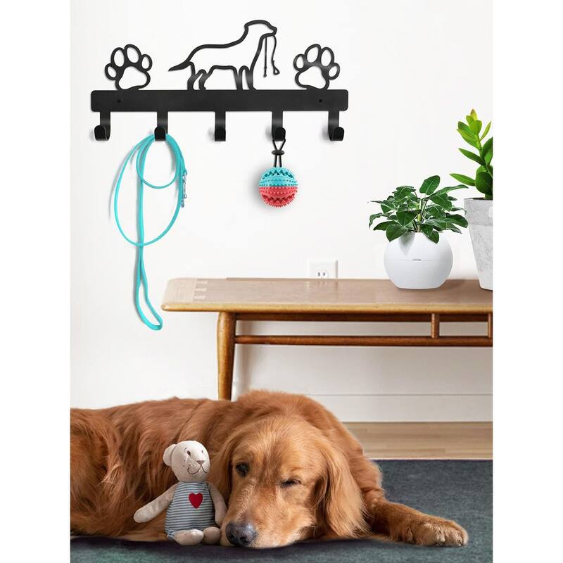 Black Metal Paw Wall Rack for Keys Coats Leashes Towels - 12.5" L x 6" H