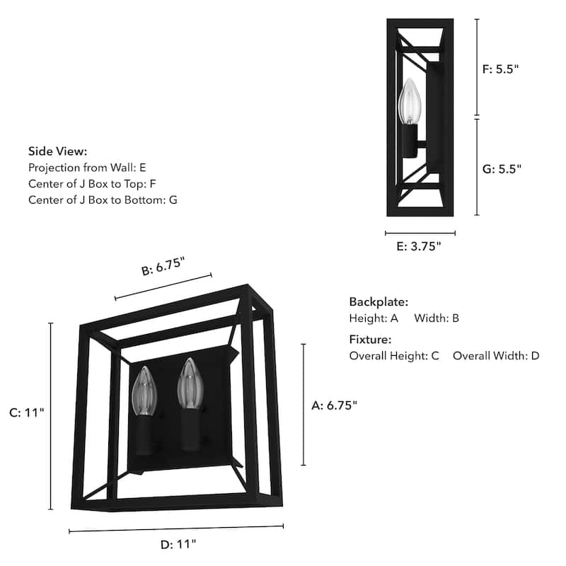 Hunter Doherty 2-Light Wall Sconce - Bathroom, Bedroom, Hallway - Industrial, Contemporary, Transitional - Damp Rated