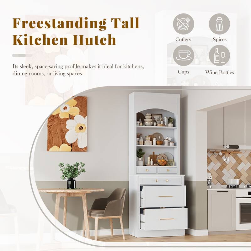 Kitchen Pantry Cabinet with Faux Marble Top, Freestanding Storage Cabinet, Buffet Cabinet with 5 Drawers & Adjustable Shelf