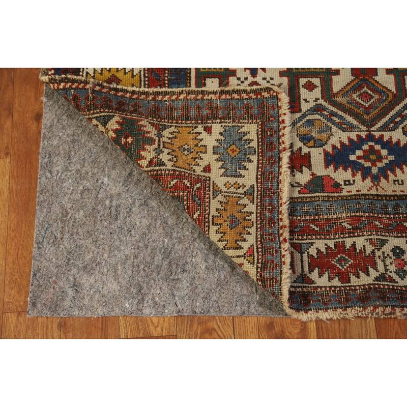 Hand Knotted Oriental 100% Wool Carpet Traditional Tribal Beige & Ivories Kazak Area Rug - 4' 11'' X 3' 4''
