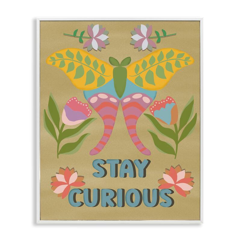 Stupell Stay Curious Butterfly Framed Giclee Art Design By Julia Fox - 24 x 30 - White
