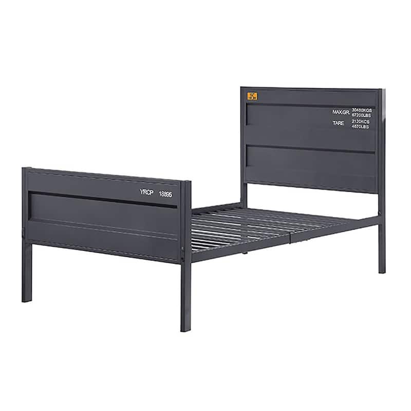Twin Size Metal Platform Bed with Cargo-Inspired Design and Slat Support