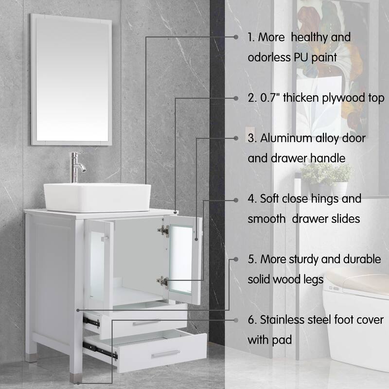24" Bathroom Vanity with Sink Set Storage Cabinet Combo