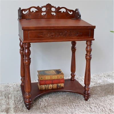 Small Writing Desk - Hand Carved Desk with Drawer - Elegant Mahogany Finish - Compact Desk for Home Office