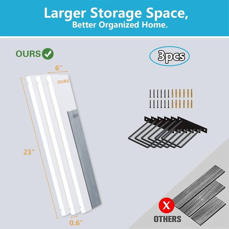 Floating Shelves - 24 Inch Wall Mounted Set of 3 - 6"D x 24"W x 6"H