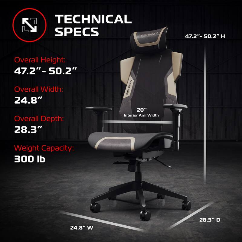 RESPAWN FLEXX Mesh Gaming Chair With Lumbar Support, Adjustable Headrest