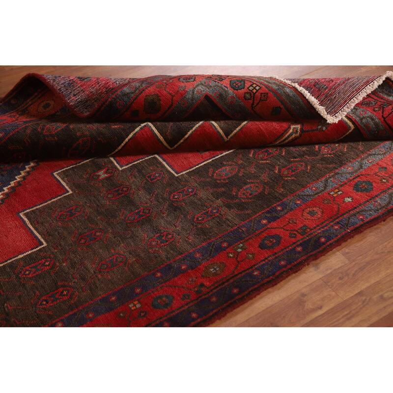 Geometric Hamedan Persian Vintage Area Rug Handmade Wool Carpet - 5'2"x 13'4"