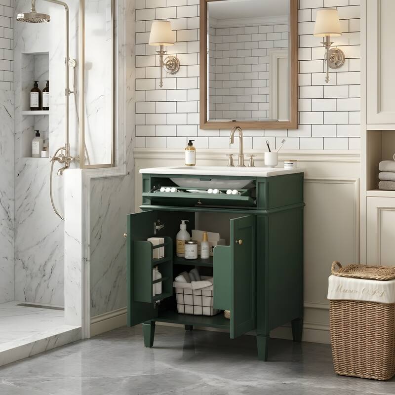 Bathroom Storage Cabinet with Sink, Soft-Closing Doors with Organizers