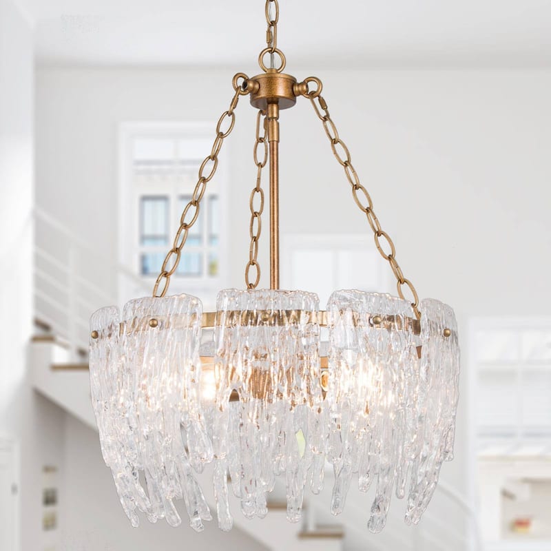 Alegate Modern Gold 4-Light Drum Glass Chandelier for Dining Living Room