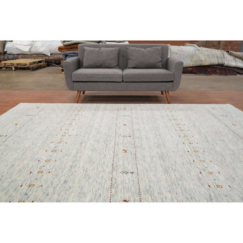 Hand Knotted Oriental 100% Wool Carpet Tribal Animal Pictorial Beige & Ivories Gabbeh Area Rug - 9' 10'' X 9' 10''