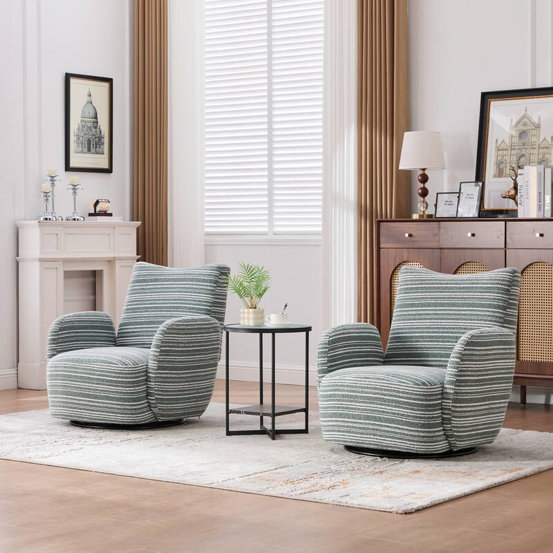 Swivel Striped Accent Chair with Metal Base, Modern Arm Chair for Living Room, Fabric Club Single Sofa Chair