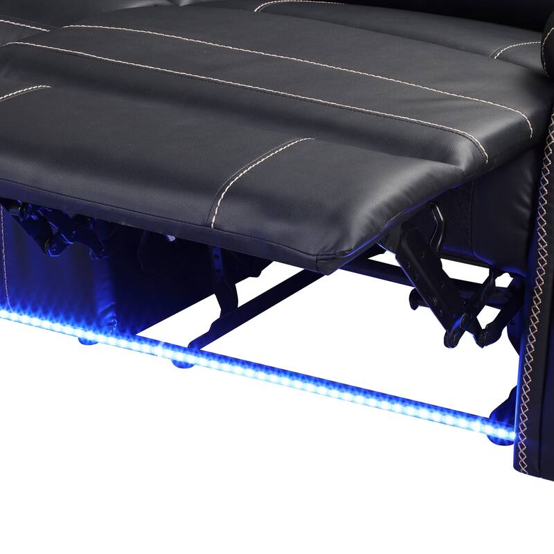 Modern Faux Leather Manual Reclining with LED Light Strip with 2 Cup Holders