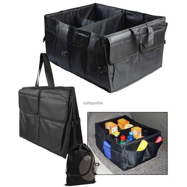 JAVOedge Black Collapsible Trunk Collapable Storage Container for Truck, Car with Carry Handle with Pockets + Bonus Tote