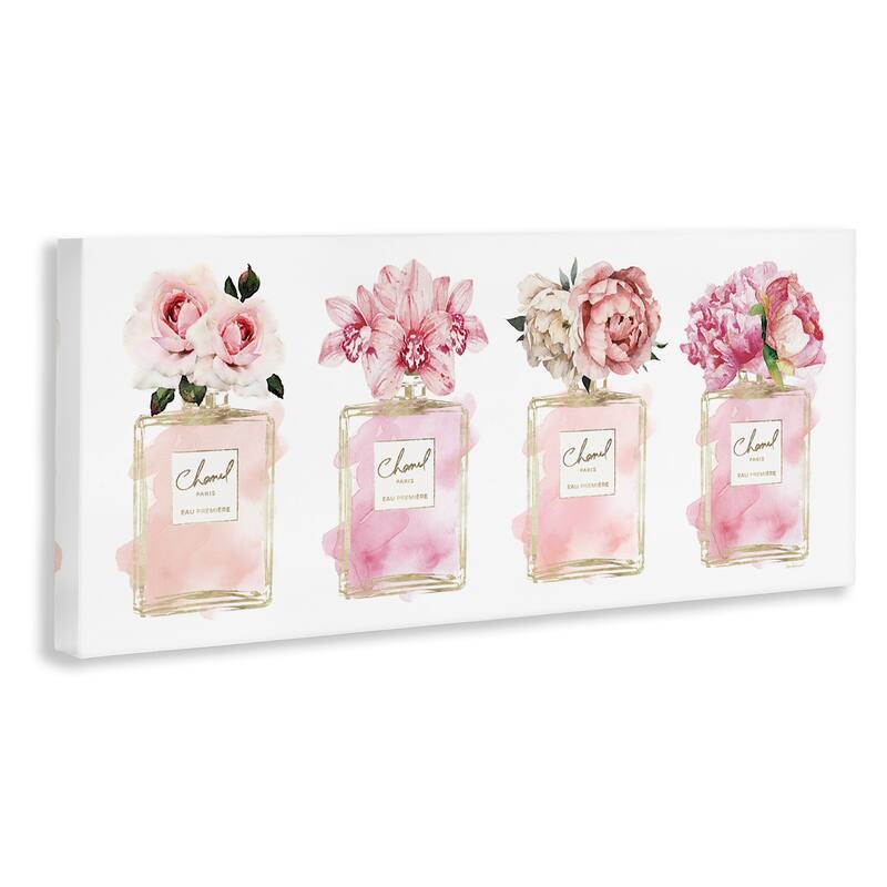 Stupell Pink Floral Bouquets Glam Designer Fashion Jars Canvas Wall Art