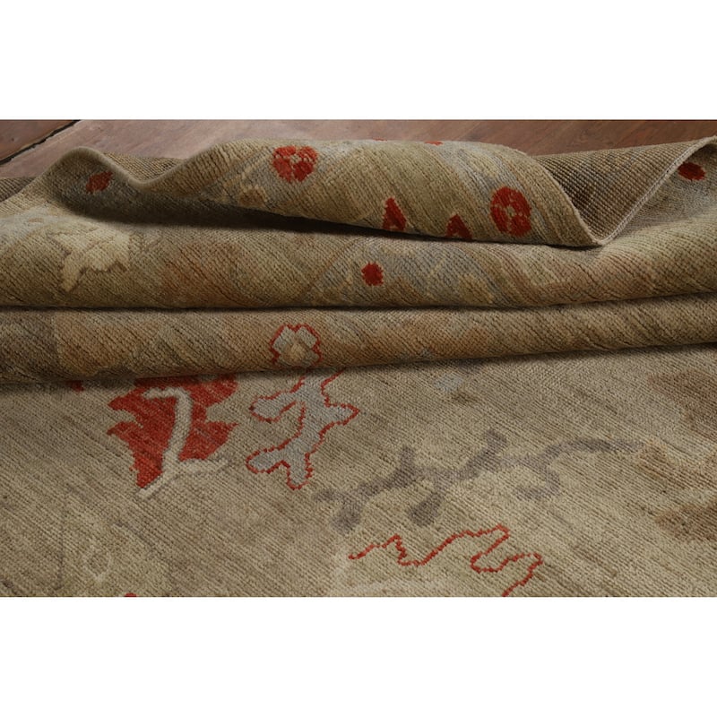 Hand Knotted Oriental 100% Wool Carpet Transitional All-Over Beige & Ivories Oushak Area Rug - 9' 9'' X 8' 4''