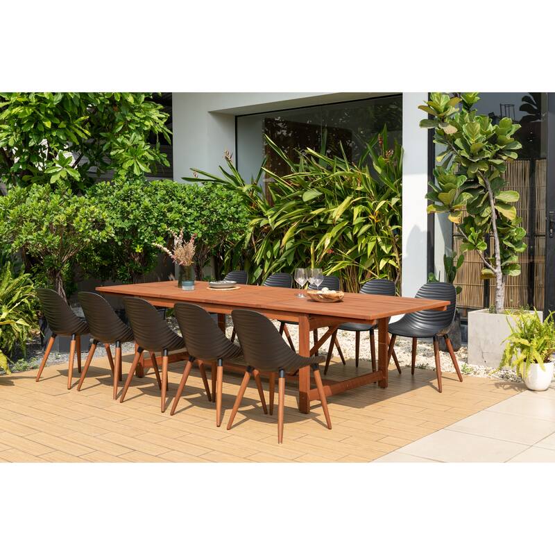 Amazonia 100% FSC Certified Wood Resser Outdoor Patio Dining Set - 11pc - Dark Wood