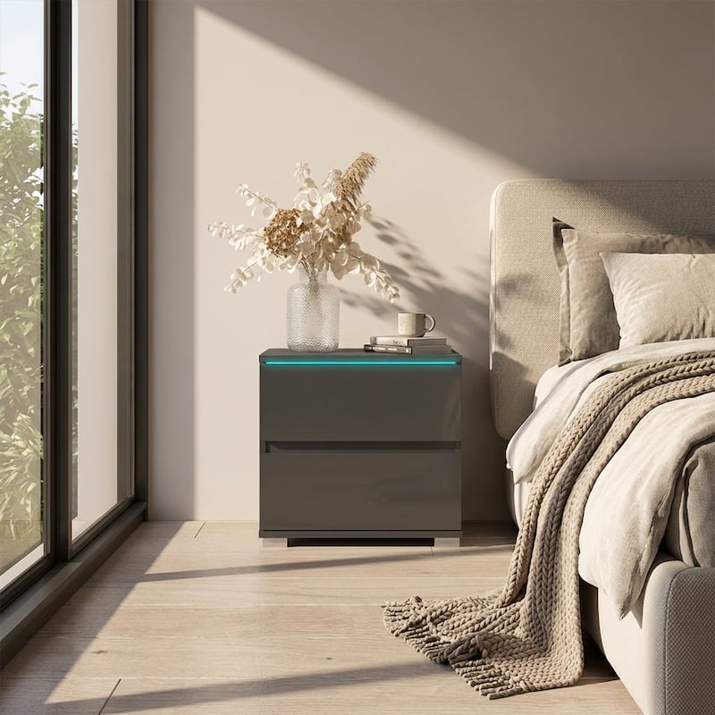 Meble Furniture Euphoria LED Nightstand - 19.7"W x 18.5"H High Gloss