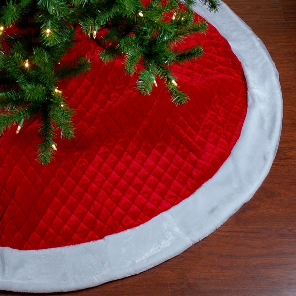 Shop 72 Red And White Quilted Christmas Tree Skirt With Faux Fur