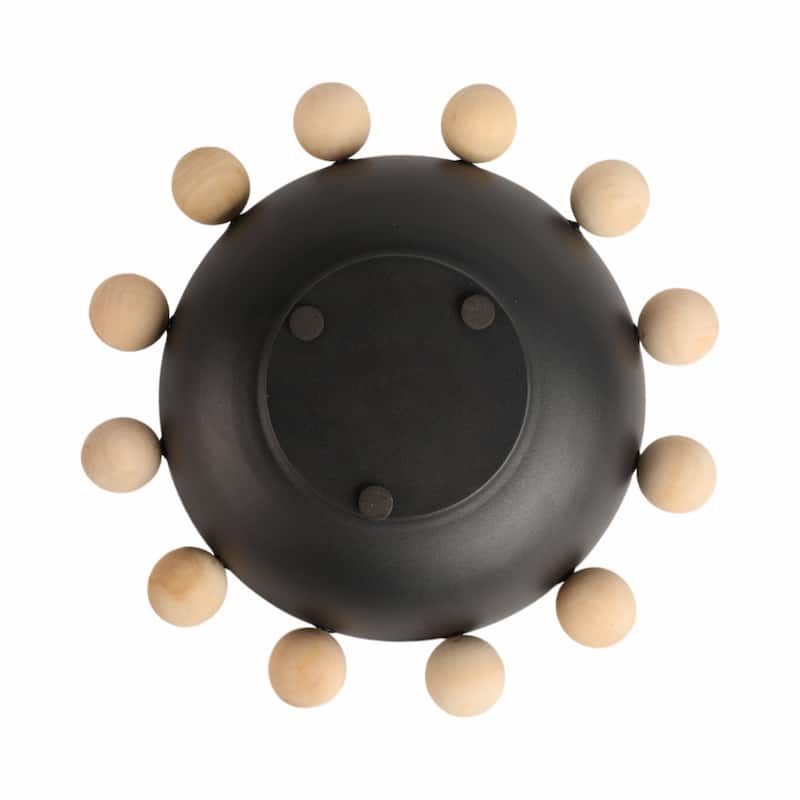 Wood and Metal Decorative Bowl with Fir Sphere Accents Modern Decor