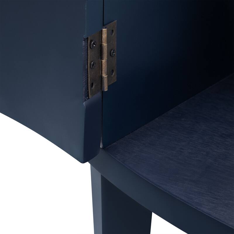 4 Doors Solid Wood Curved Storage Cabinet with Adjustable Shelves and Drawer, Sideboard with Distressed Button Door Handle