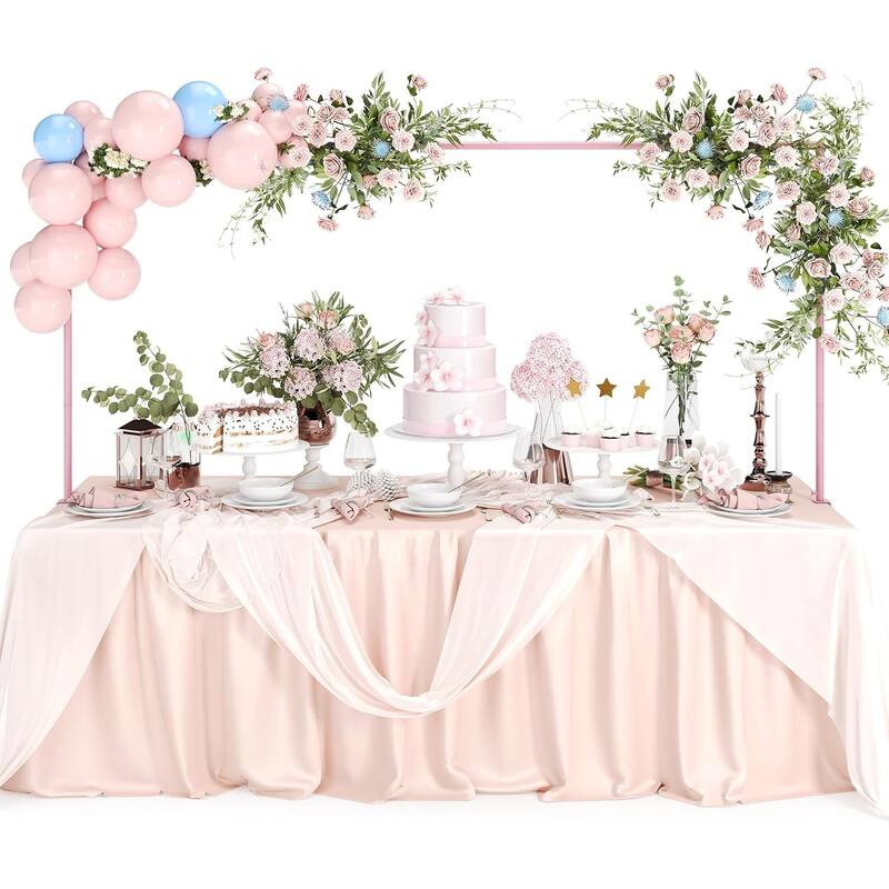Walensee Over The Table Rod Stand with Clamps Adjustable 28"-43.5" Tall Table Arch Hanging for Wedding Party Decorations - Pink