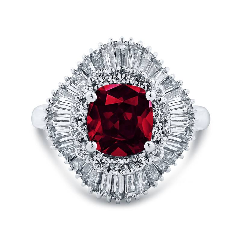 Auriya Platinum Vintage Cushion-cut Halo Ruby and Diamond Ring 1 5/8ct TGW 1 3/4ct TDW