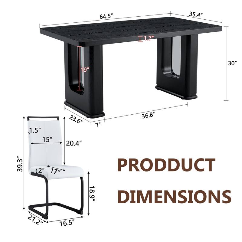 Set of 5 Piece Dining Table and Chair Set MDF Top with Glass Insert PU Seats Arched Metal Legs