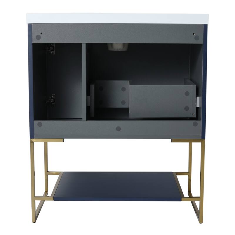30-Inch Freestanding Bathroom Vanity with Resin Sink, Plywood Construction, Metal Feet & Shelf - Durable and Stylish Design