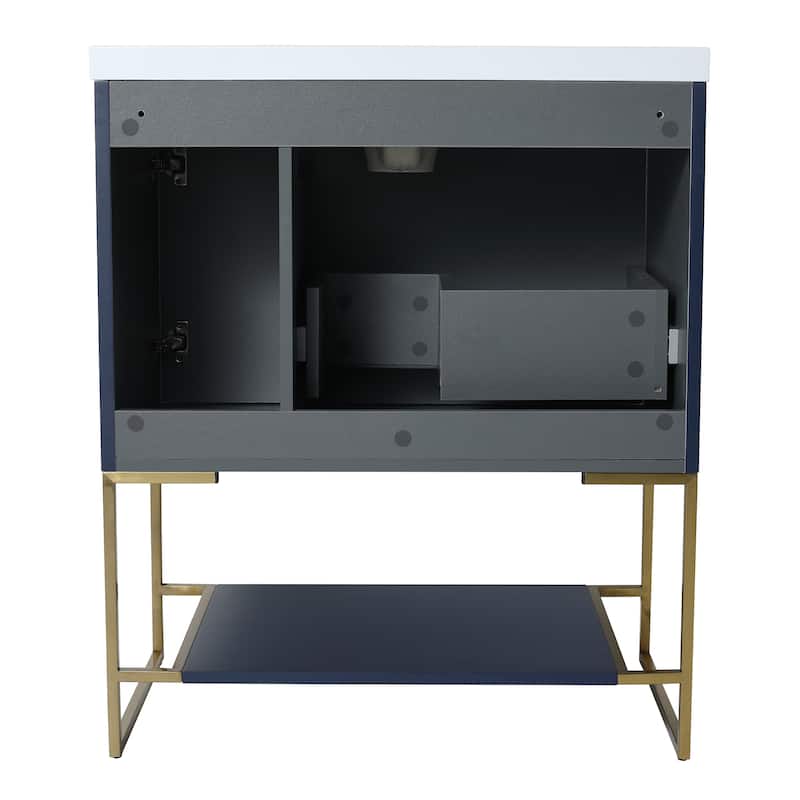 Bathroom Vanity With Sink In 24/30 Inch, Freestanding Bathroom Vanity With Soft Close Door & Drawer and Open Shelf