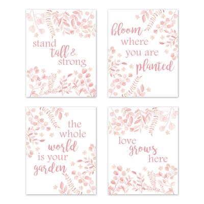 Blush Pink and White Floral Leaf Wall Decor Art Prints Set of 4 Boho Chic Bohemian Watercolor Botanical Flower Woodland Tropical