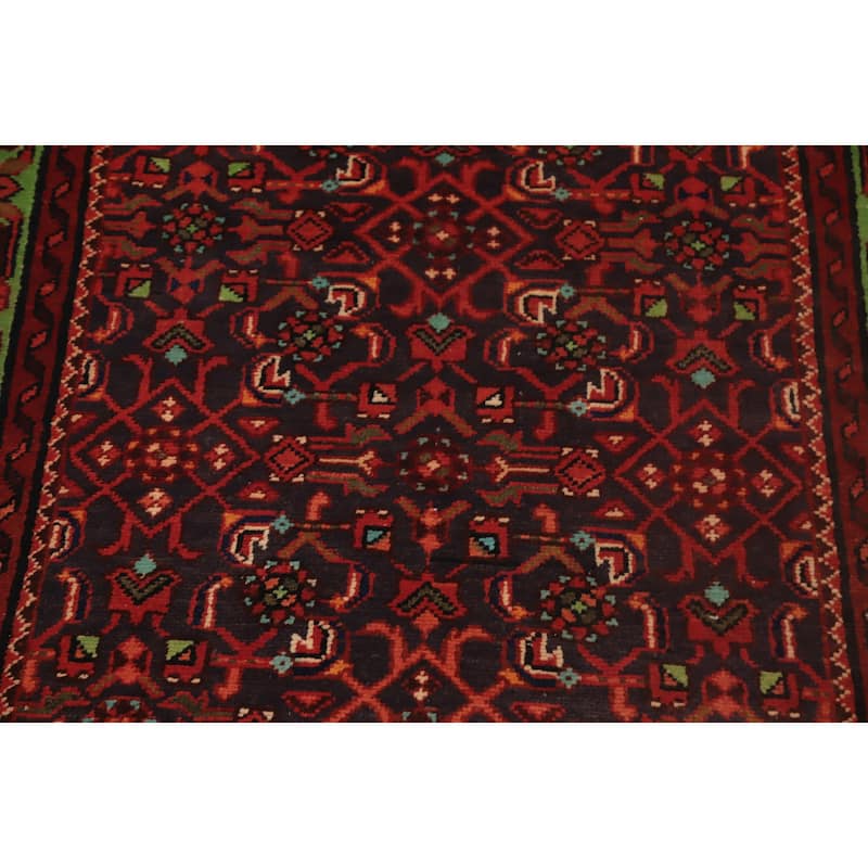 Hand Knotted Oriental 100% Wool Carpet Traditional Geometric Oranges & Rust Hamedan Runner Rug - 9' 7'' X 3' 1''