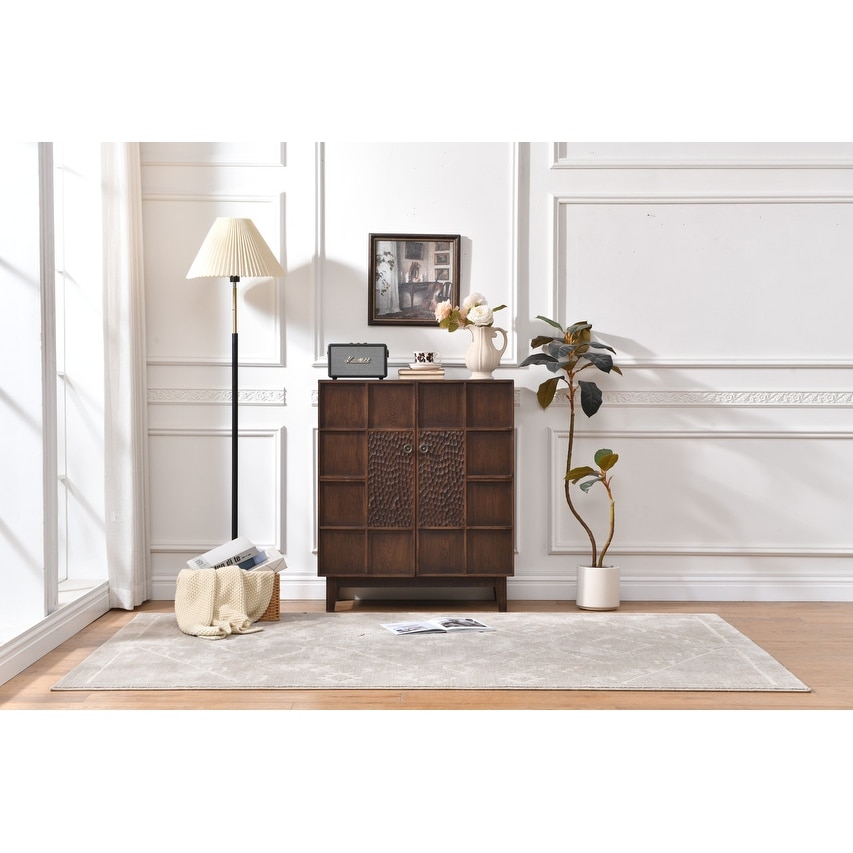 Walnut Brown Wooden Accent Storage Cabinet with Textured Panel Doors - 38 in. H