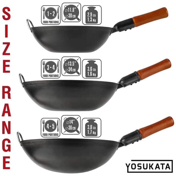 Carbon Steel Wok Pan 14 in Woks and Stir Fry Pans Chinese Wok with